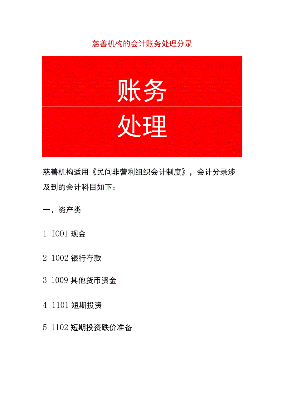 慈善机构的会计账务处理分录.docx_第1页