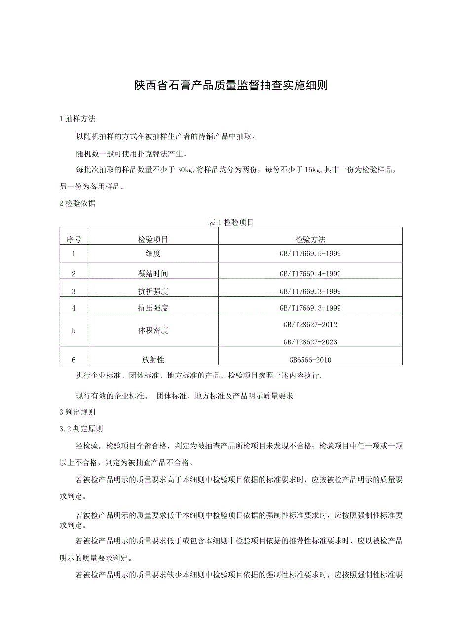 陕西省石膏产品质量监督抽查实施细则.docx_第1页