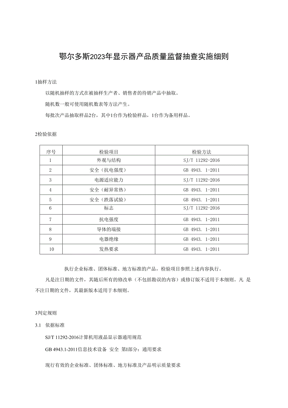 鄂尔多斯2023年显示器产品质量监督抽查实施细则.docx_第1页