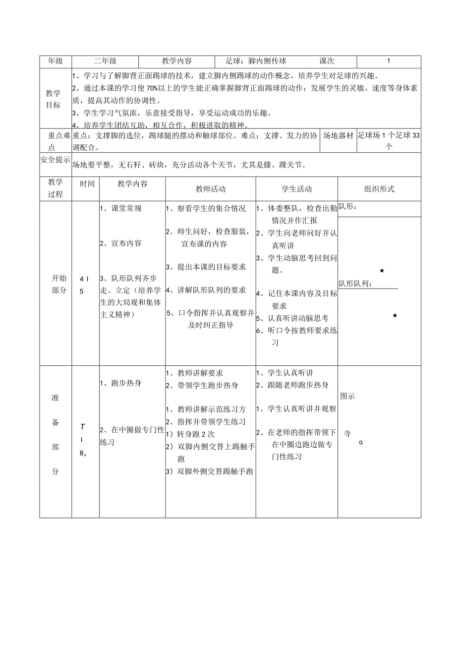 水平一（二年级）体育《足球：脚内侧传球》公开课教案.docx_第1页