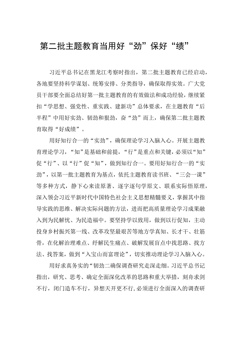 第二批主题教育当用好“劲”保好“绩”.docx_第1页