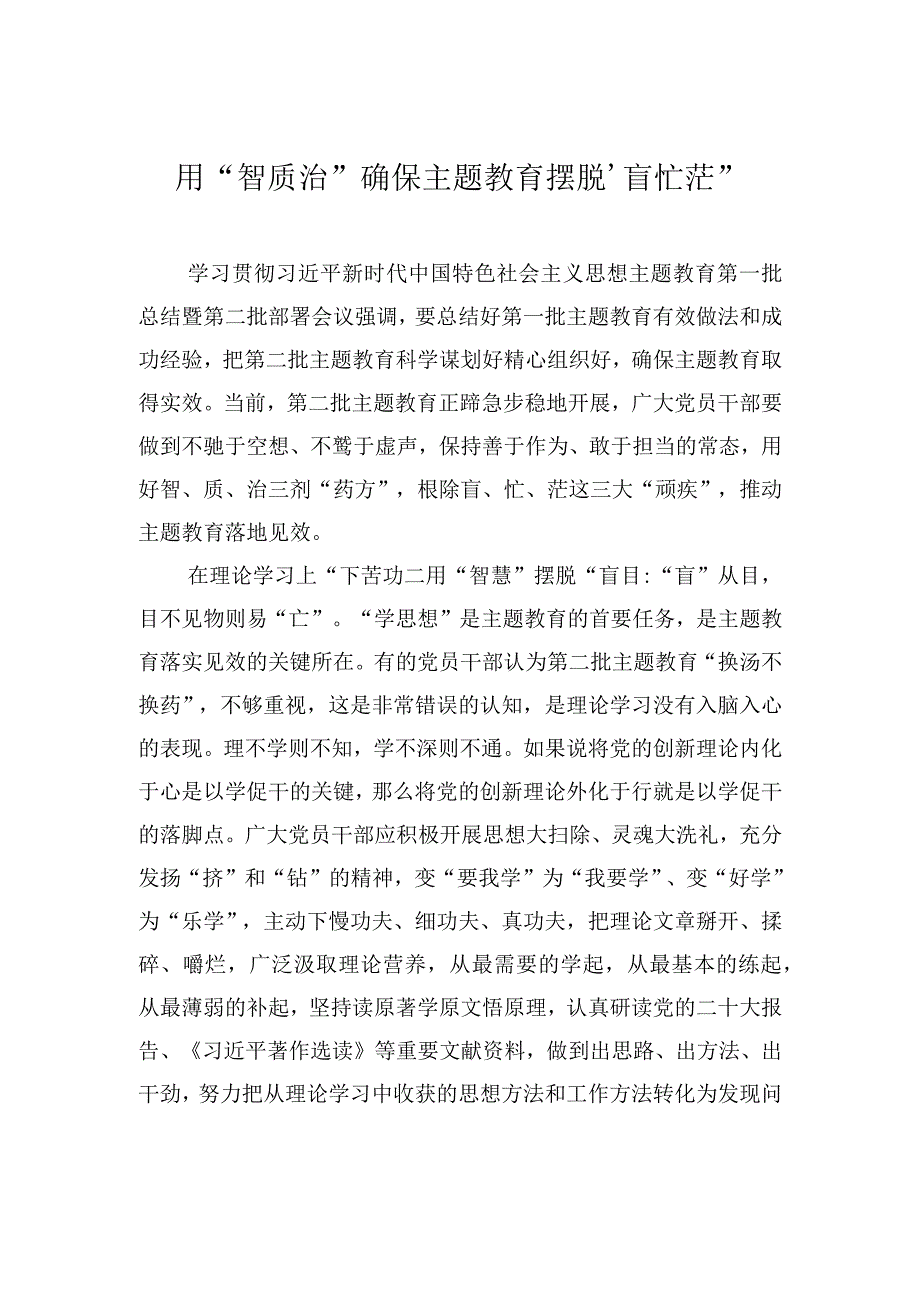 用“智质治”确保主题教育摆脱“盲忙茫”.docx_第1页