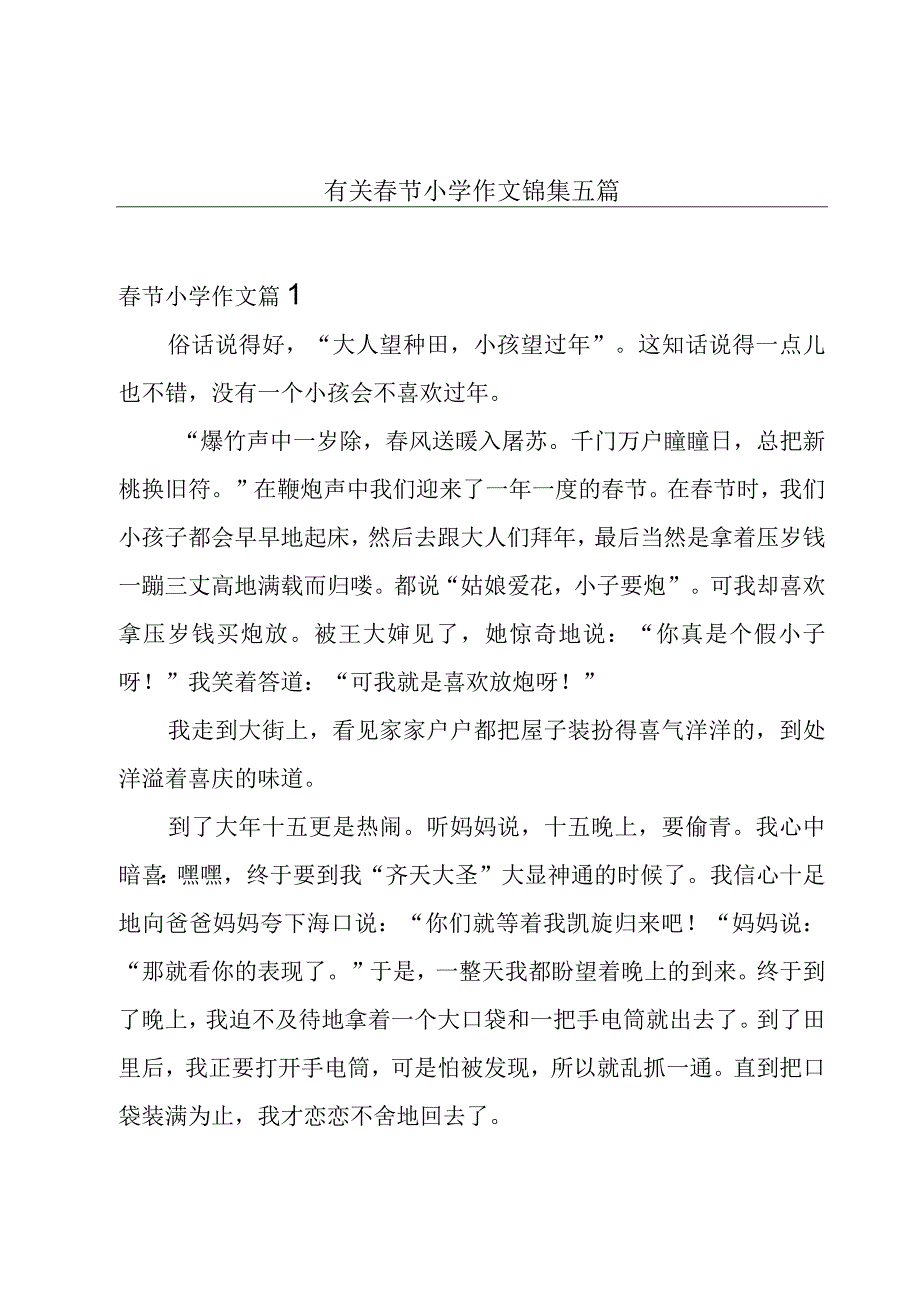 有关春节小学作文锦集五篇.docx_第1页