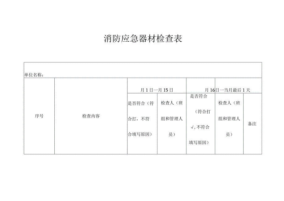 消防应急器材检查表.docx_第1页