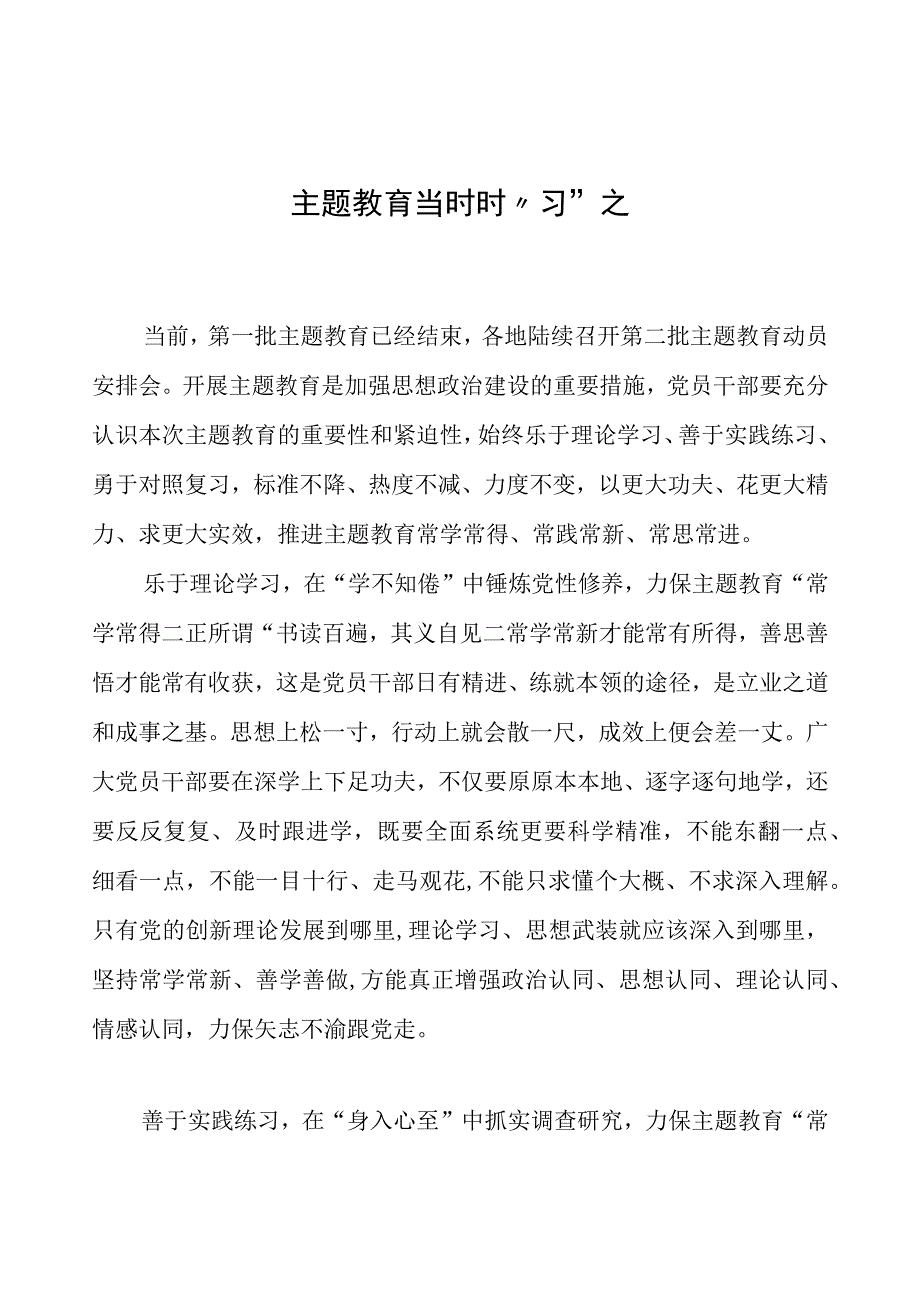 第二批主题教育学习心得：主题教育当时时“习”之.docx_第1页