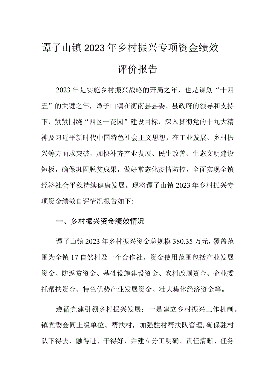 谭子山镇2021年乡村振兴专项资金绩效评价报告.docx_第1页