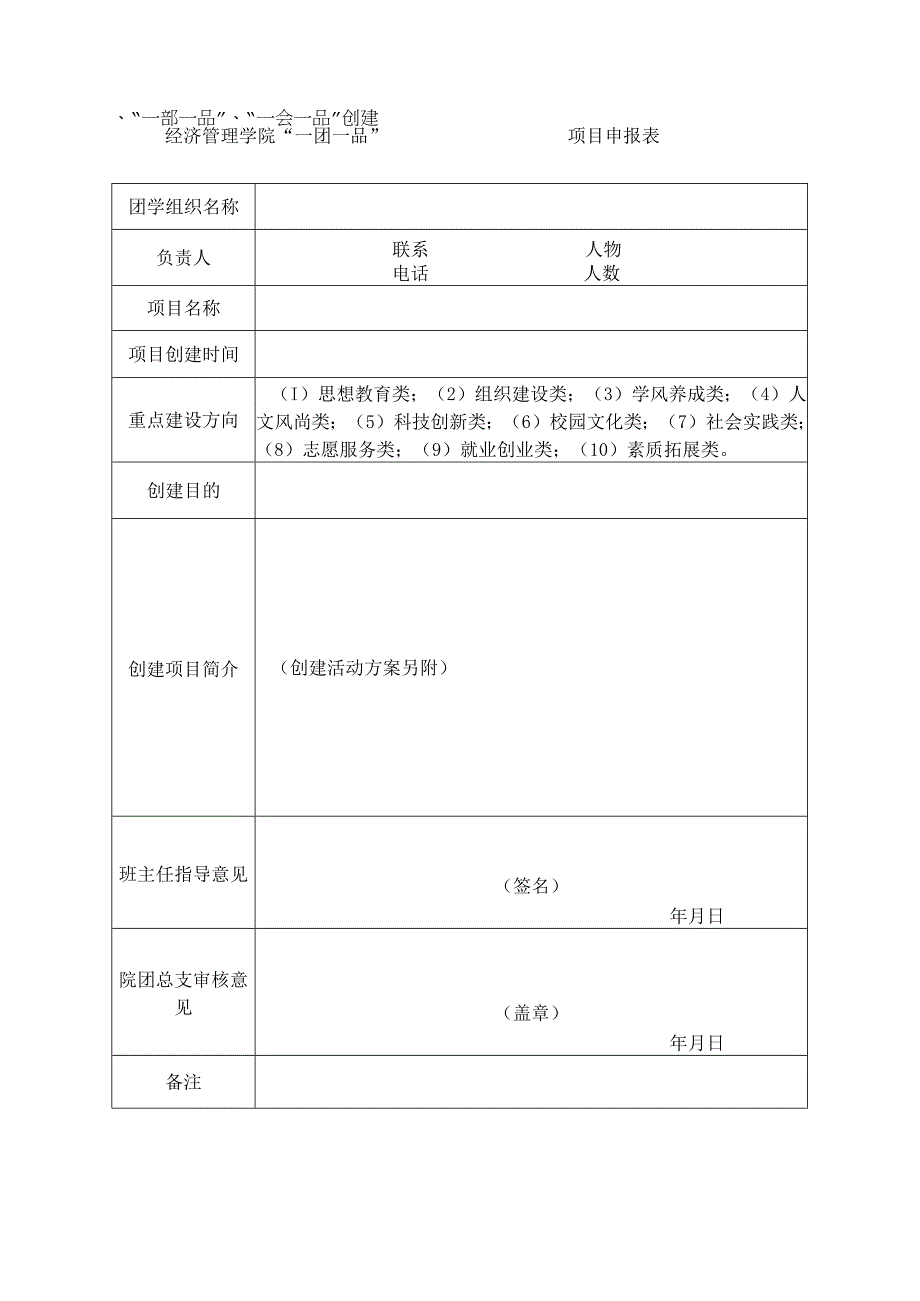 经济管理学院“一团一品”、“一部一品”、“一会一品”创建项目申报表.docx_第1页