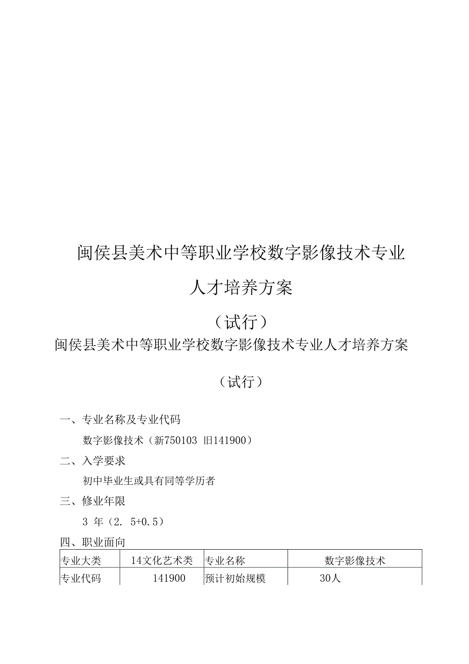 闽侯县美术中等职业学校数字影像技术专业.docx_第1页