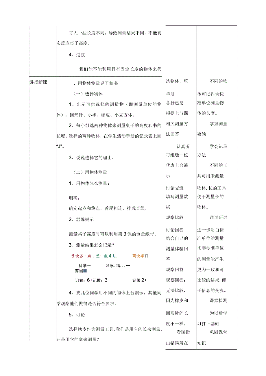 最新教科版一年级科学上册《用不同的物体来测量》教案.docx_第2页