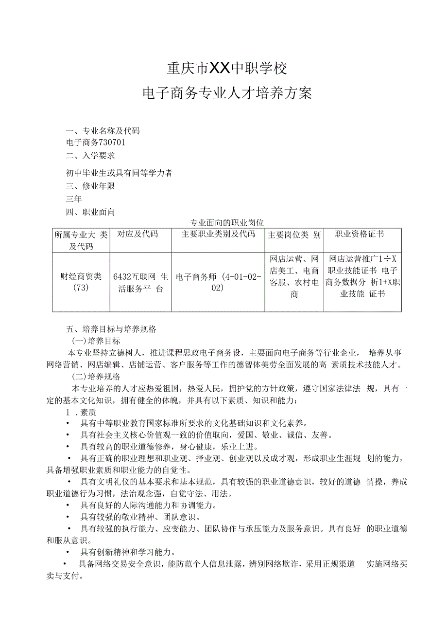 重庆市XX中职学校电子商务专业人才培养方案.docx_第3页