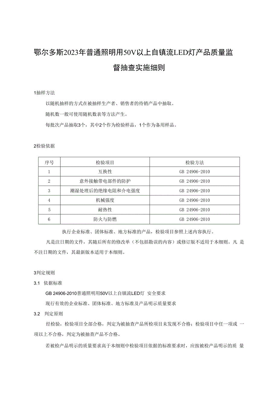 鄂尔多斯2023年普通照明用50V以上自镇流LED灯产品质量监督抽查实施细则.docx_第1页