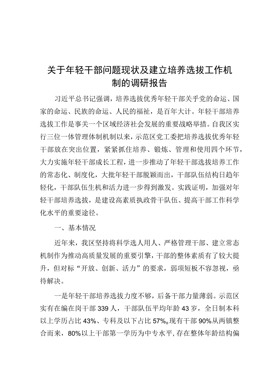 调研报告：年轻干部问题现状及建立培养选拔工作机制.docx_第1页