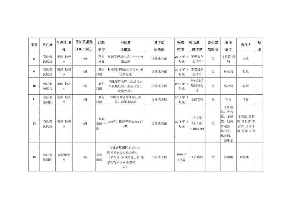 饮用水水源地环境问题清理整治责任清单及整治进展统计表.docx_第2页