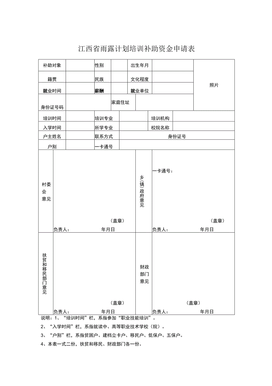 雨露计划培训补助资金申请表.docx_第1页