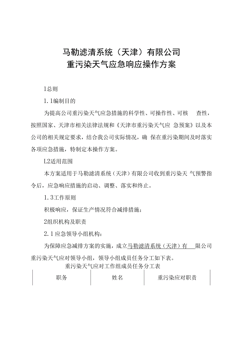 马勒滤清系统天津有限公司重污染天气应急响应操作方案.docx_第2页