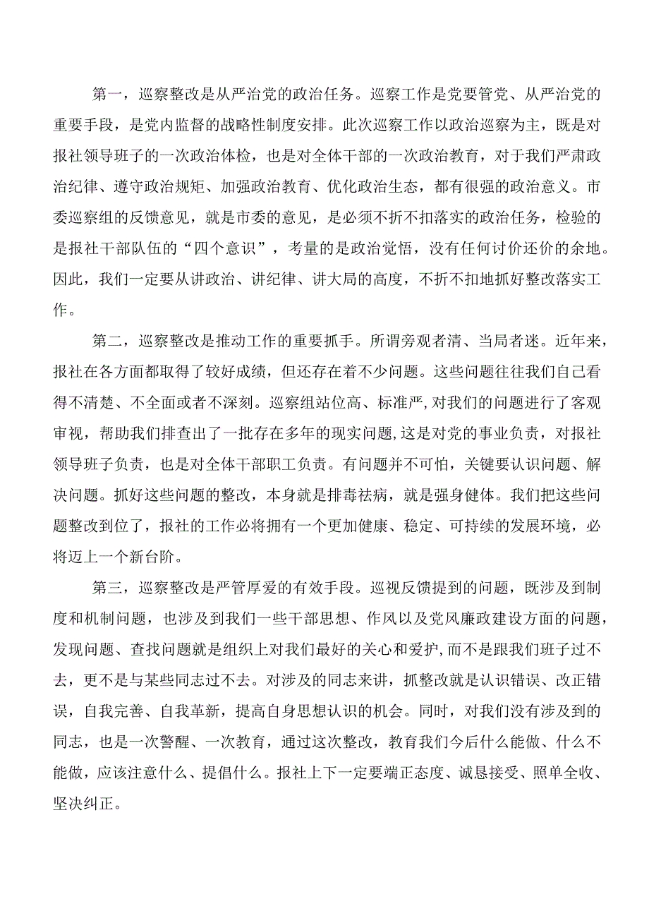 （10篇合集）2023年巡视整改专题民主生活会巡视整改动员部署会表态发言.docx_第2页