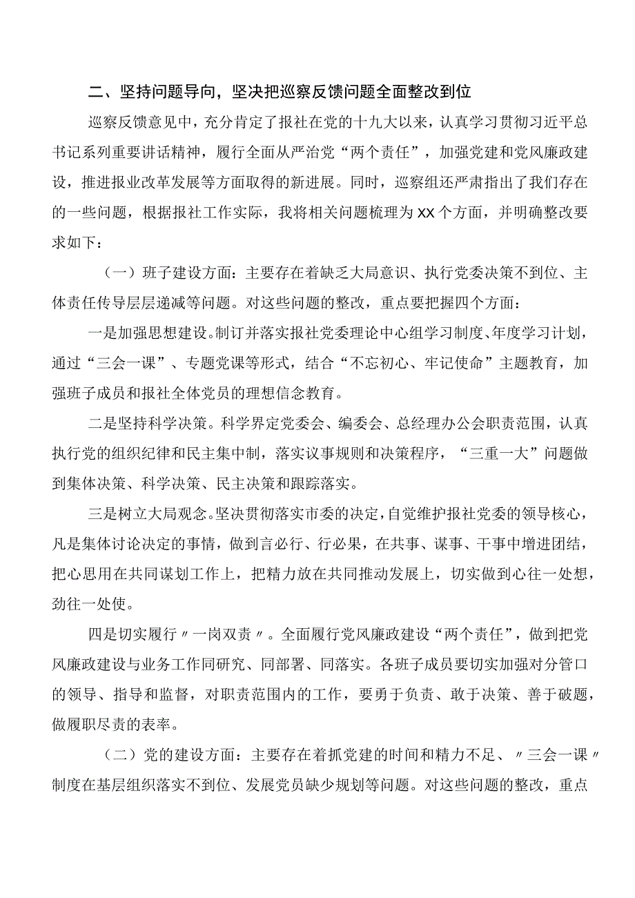 （10篇合集）2023年巡视整改专题民主生活会巡视整改动员部署会表态发言.docx_第3页