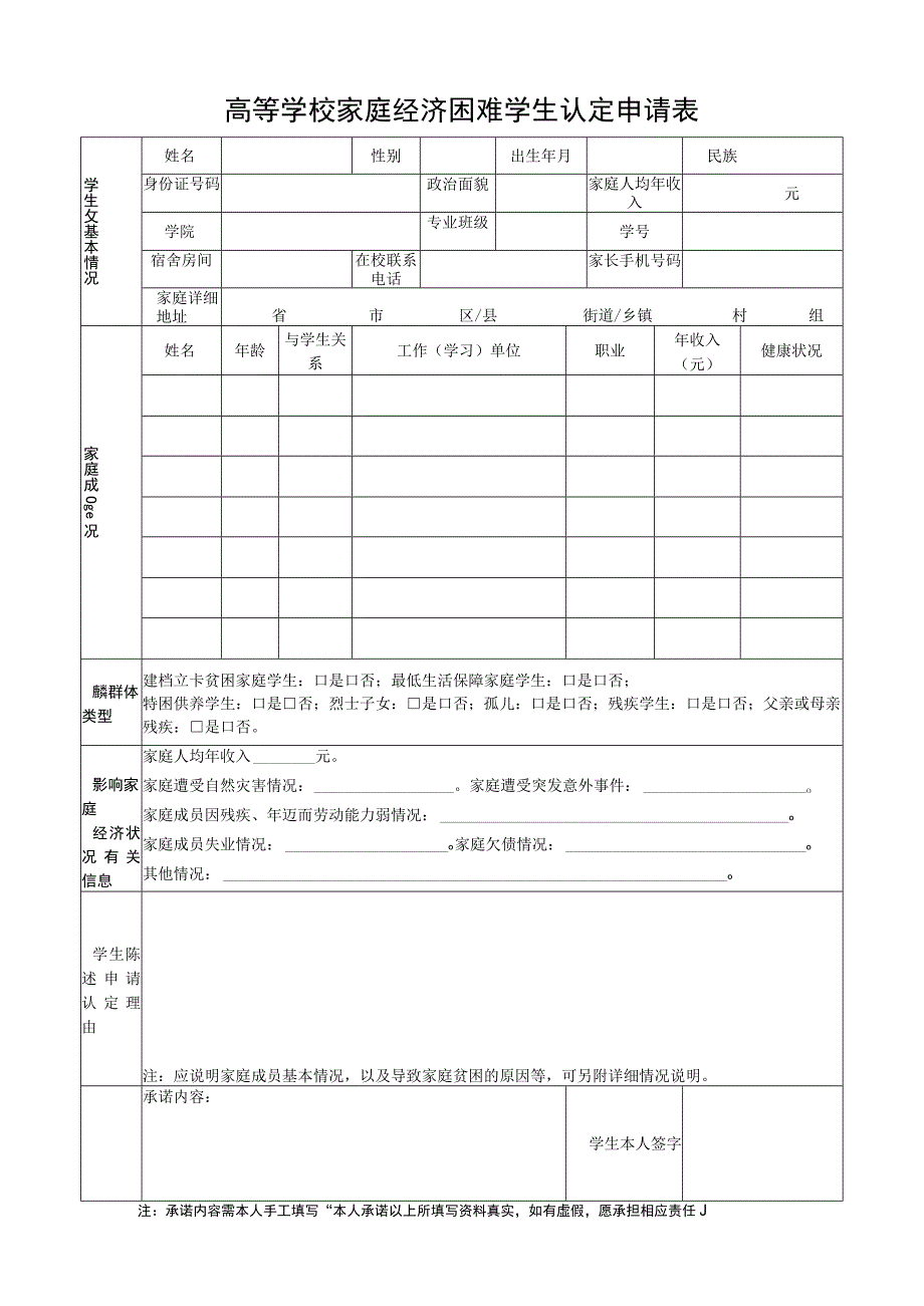 高等学校家庭经济困难学生认定申请表.docx_第1页