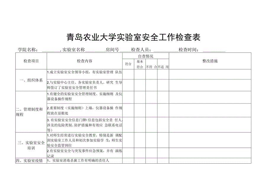 青岛农业大学实验室安全工作检查表.docx_第1页