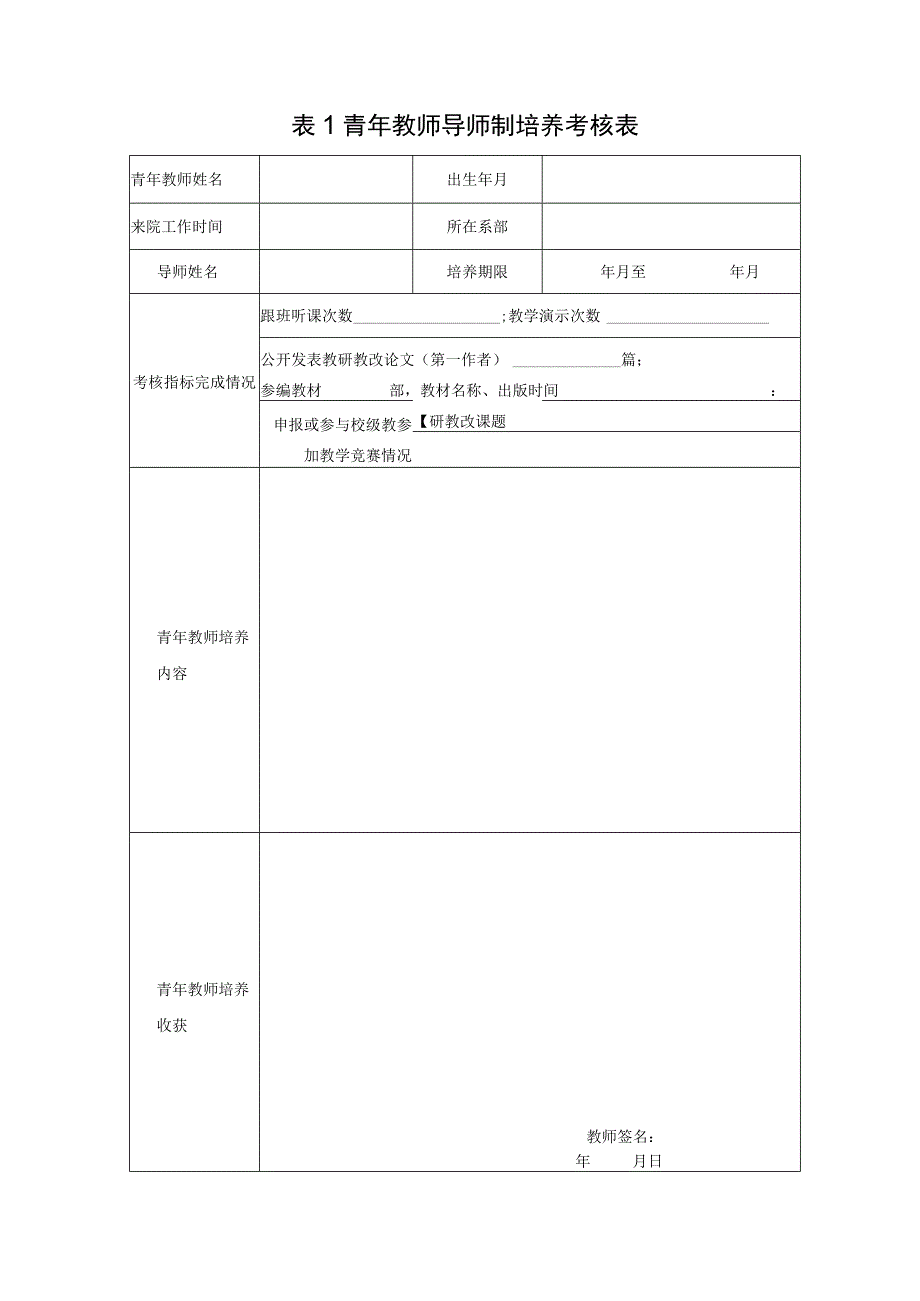 青年教师导师制培养考核表.docx_第1页