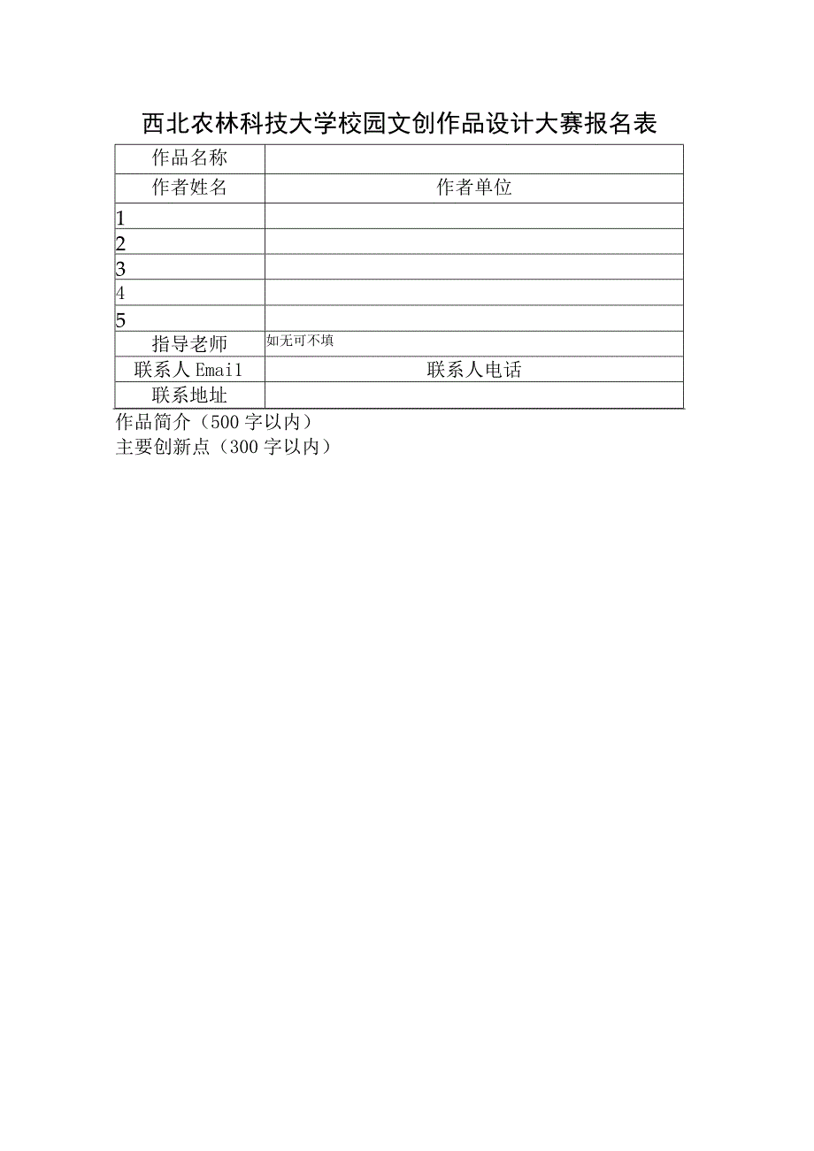 西北农林科技大学校园文创作品设计大赛报名表.docx_第1页