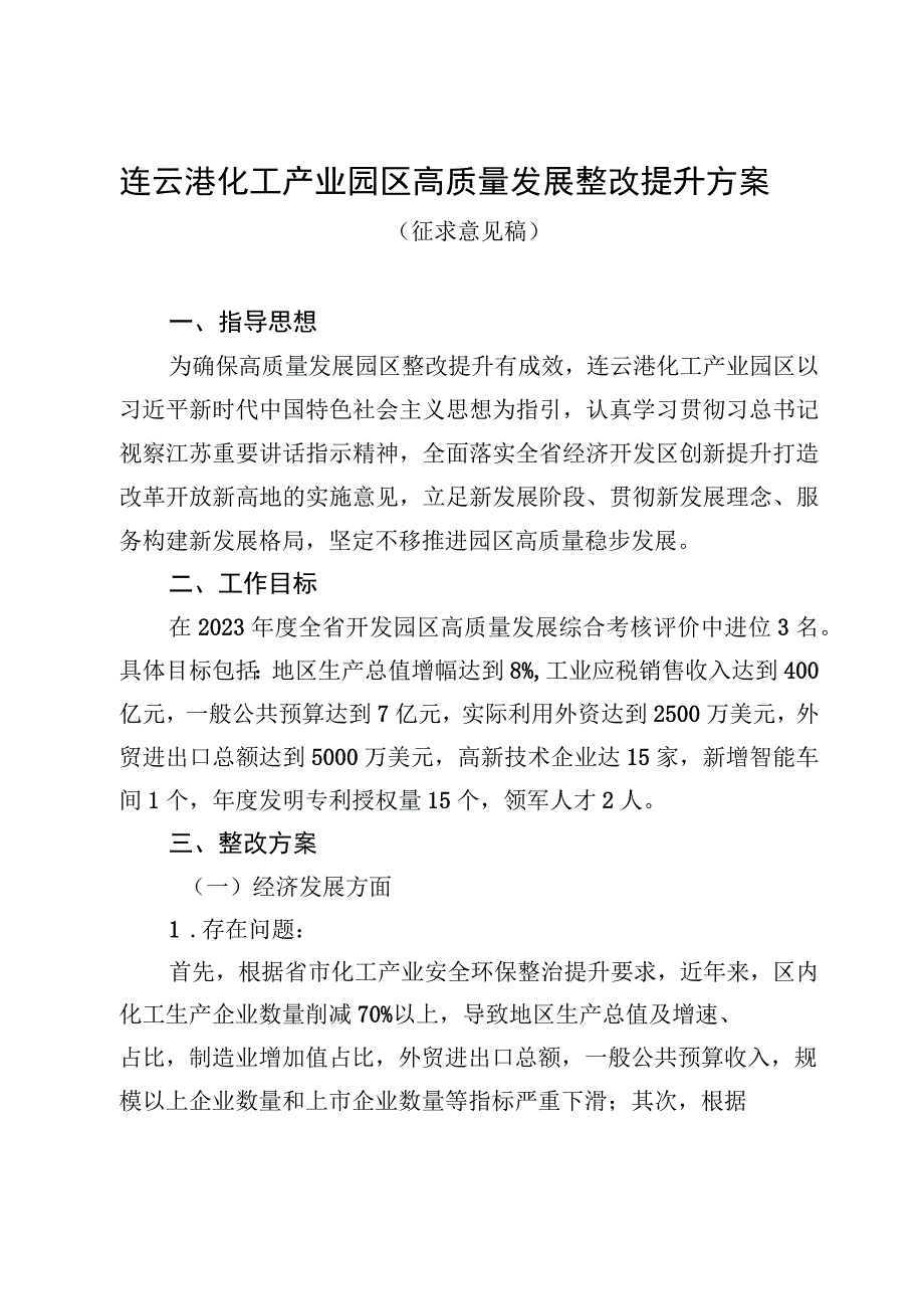 连云港化工产业园区高质量发展整改提升方案.docx_第1页