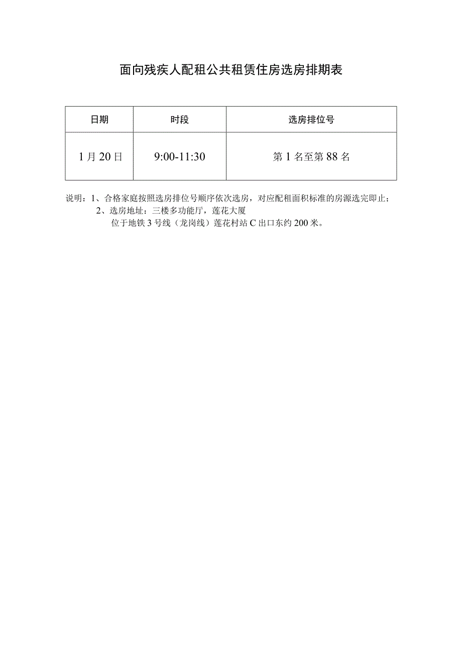 面向残疾人配租公共租赁住房选房排期表.docx_第1页