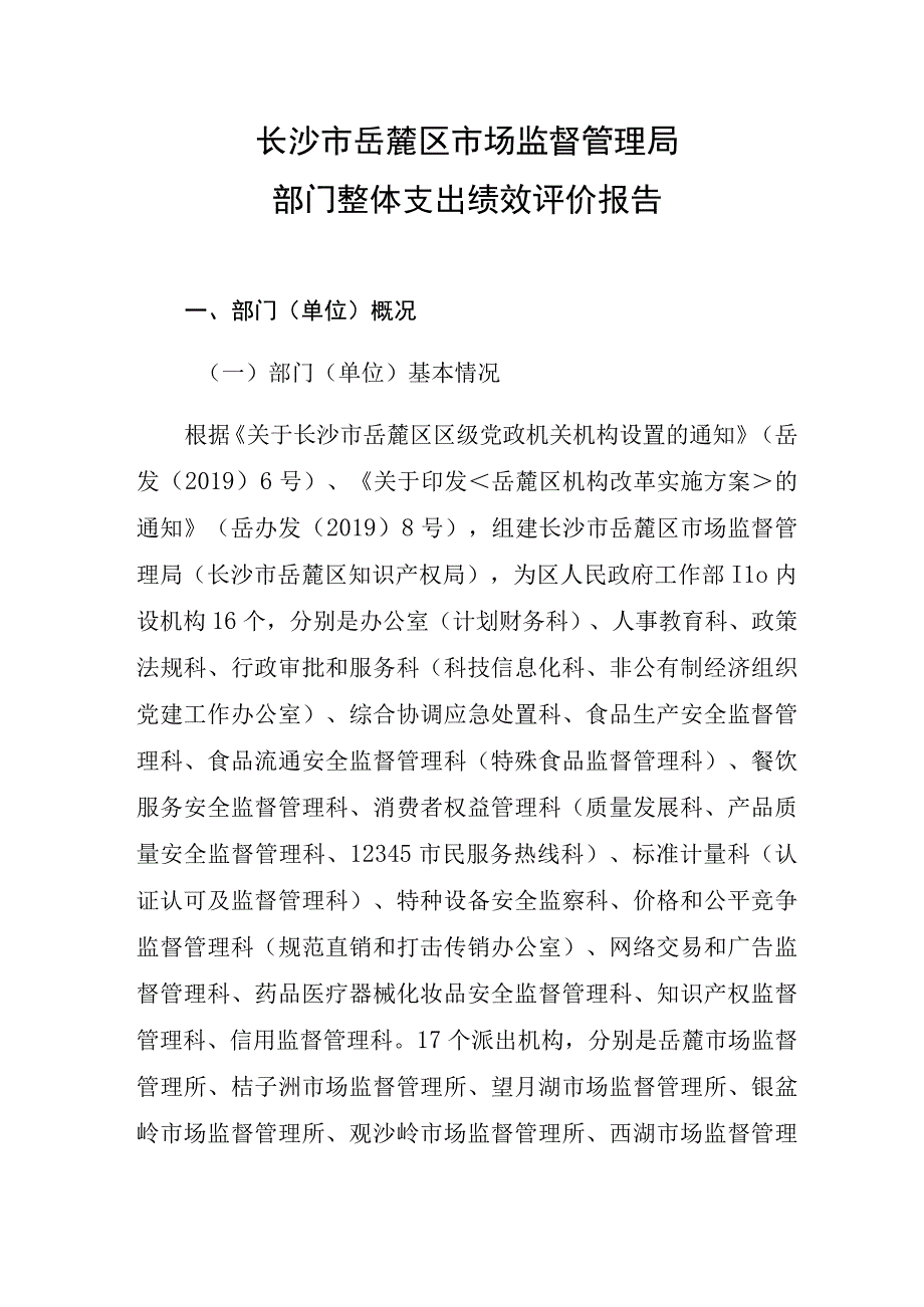 长沙市岳麓区市场监督管理局部门整体支出绩效评价报告.docx_第1页