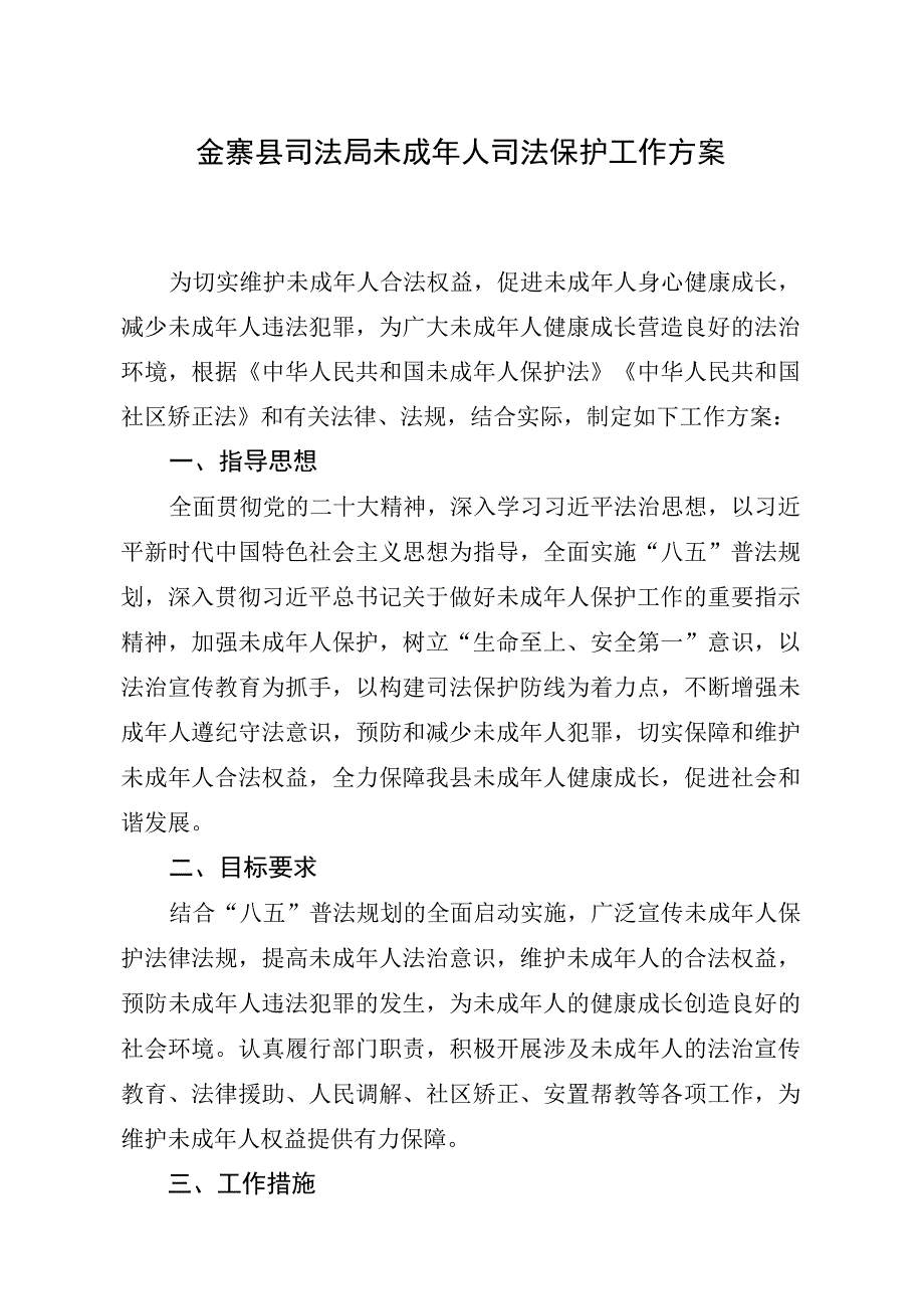 金寨县司法局未成年人司法保护工作方案.docx_第1页