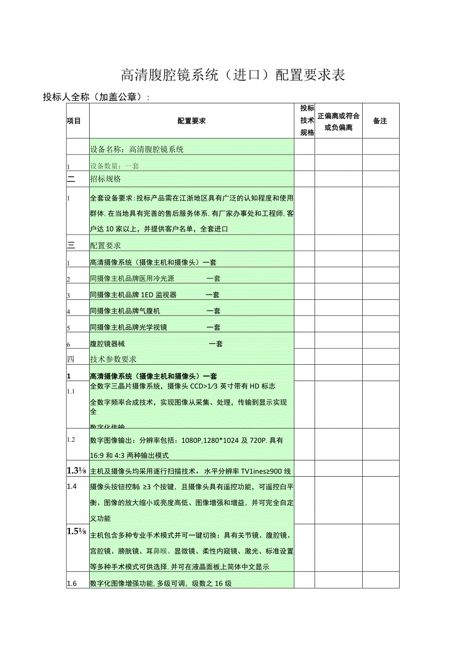 高清腹腔镜系统进口配置要求表.docx_第1页