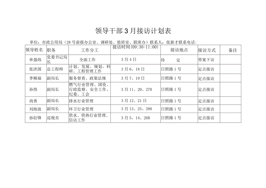 领导干部3月接访计划表.docx_第1页