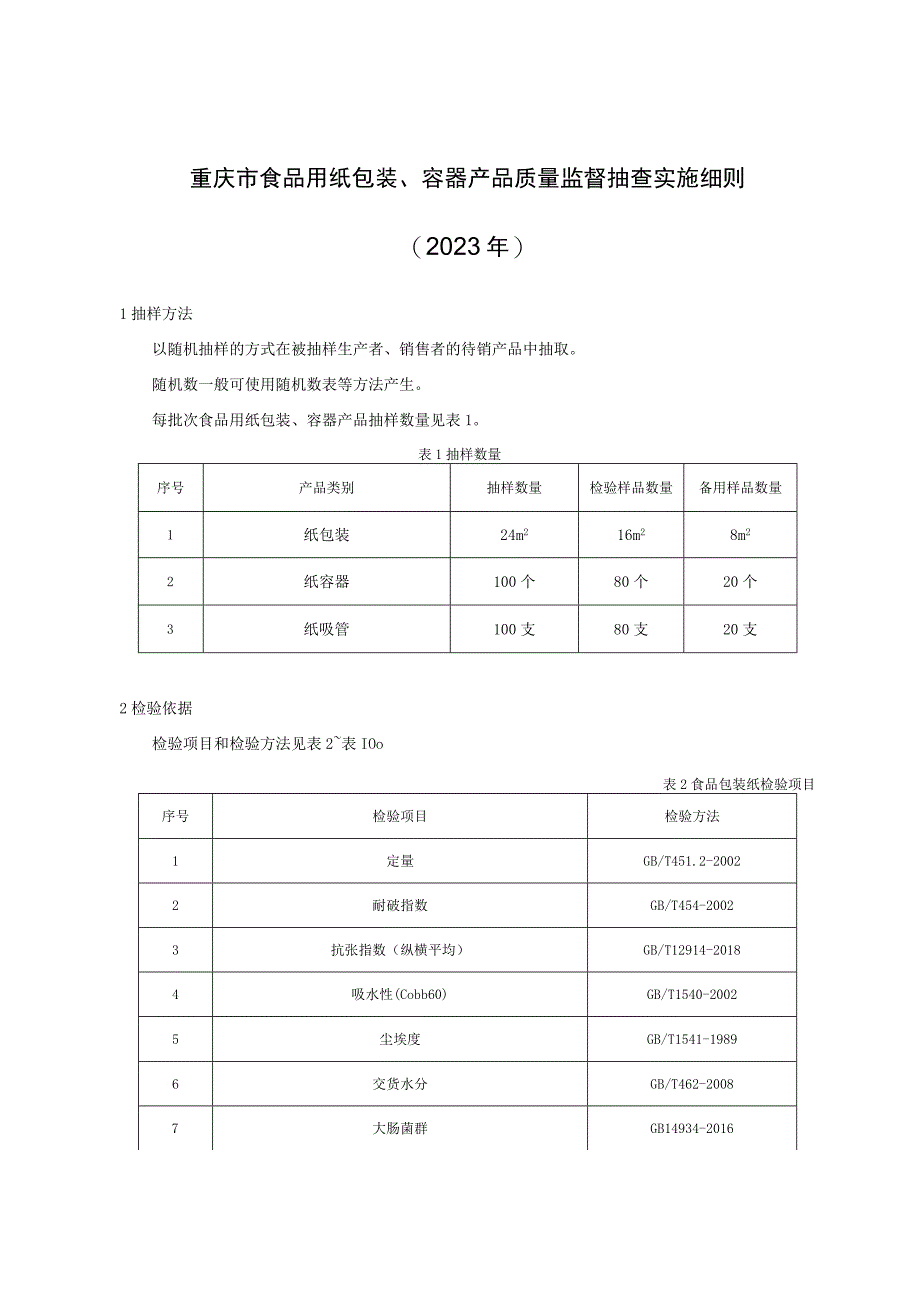 重庆市食品用纸包装、容器产品质量监督抽查实施细则2023年.docx_第1页