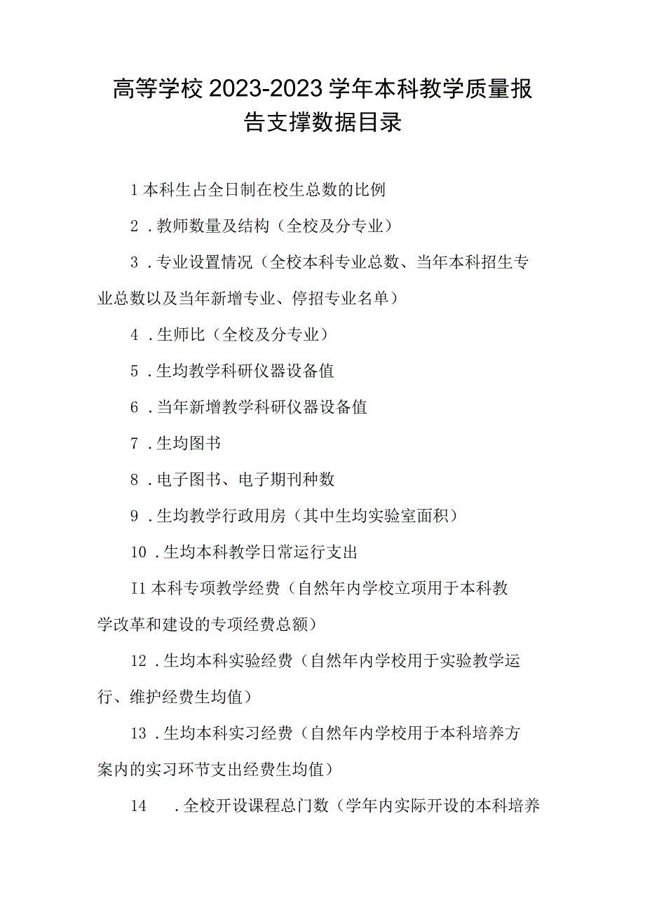 高等学校2022－2023学年本科教学质量报告支撑数据目录.docx_第1页