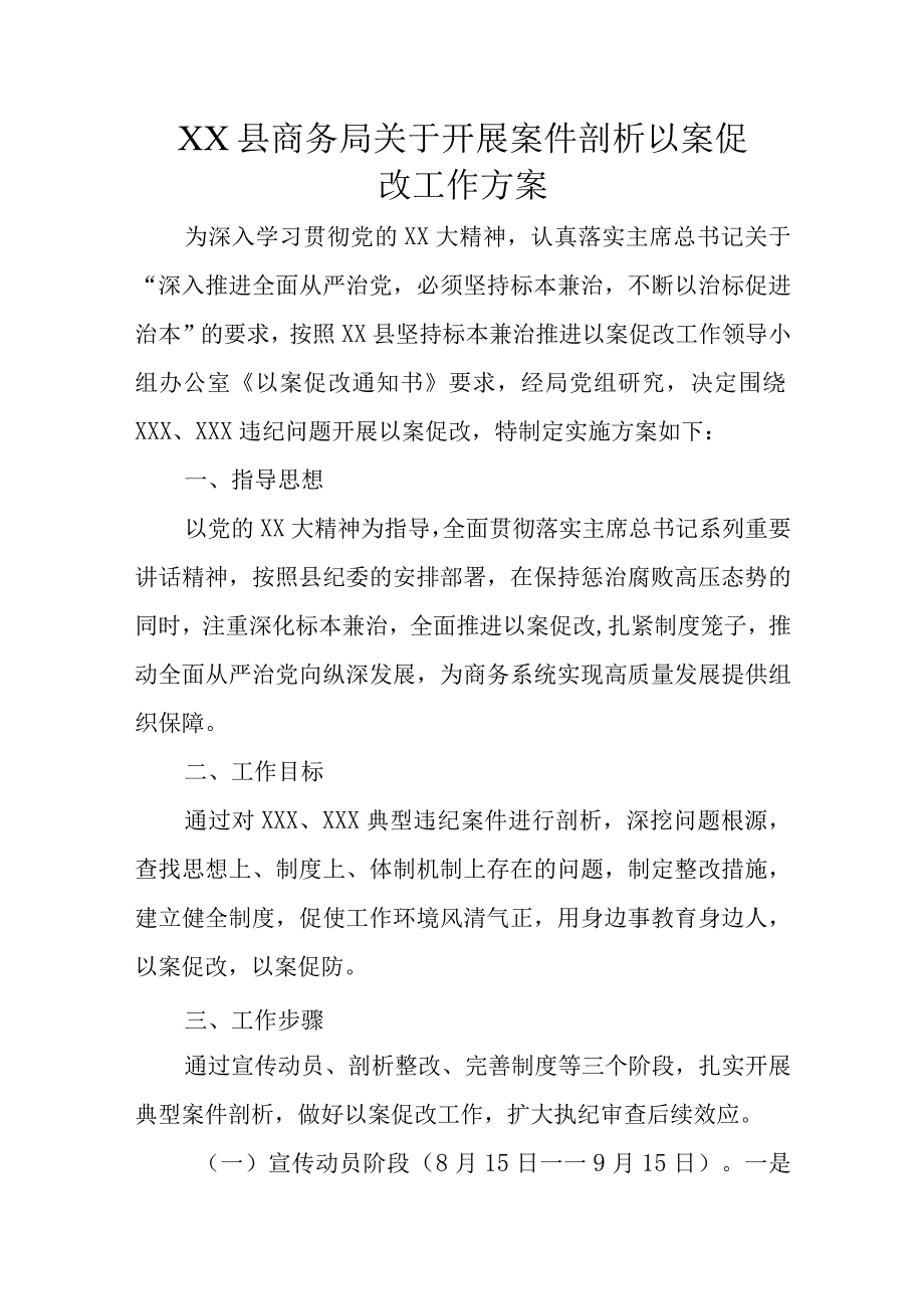 XX县商务局关于开展案件剖析以案促改工作方案.docx_第1页