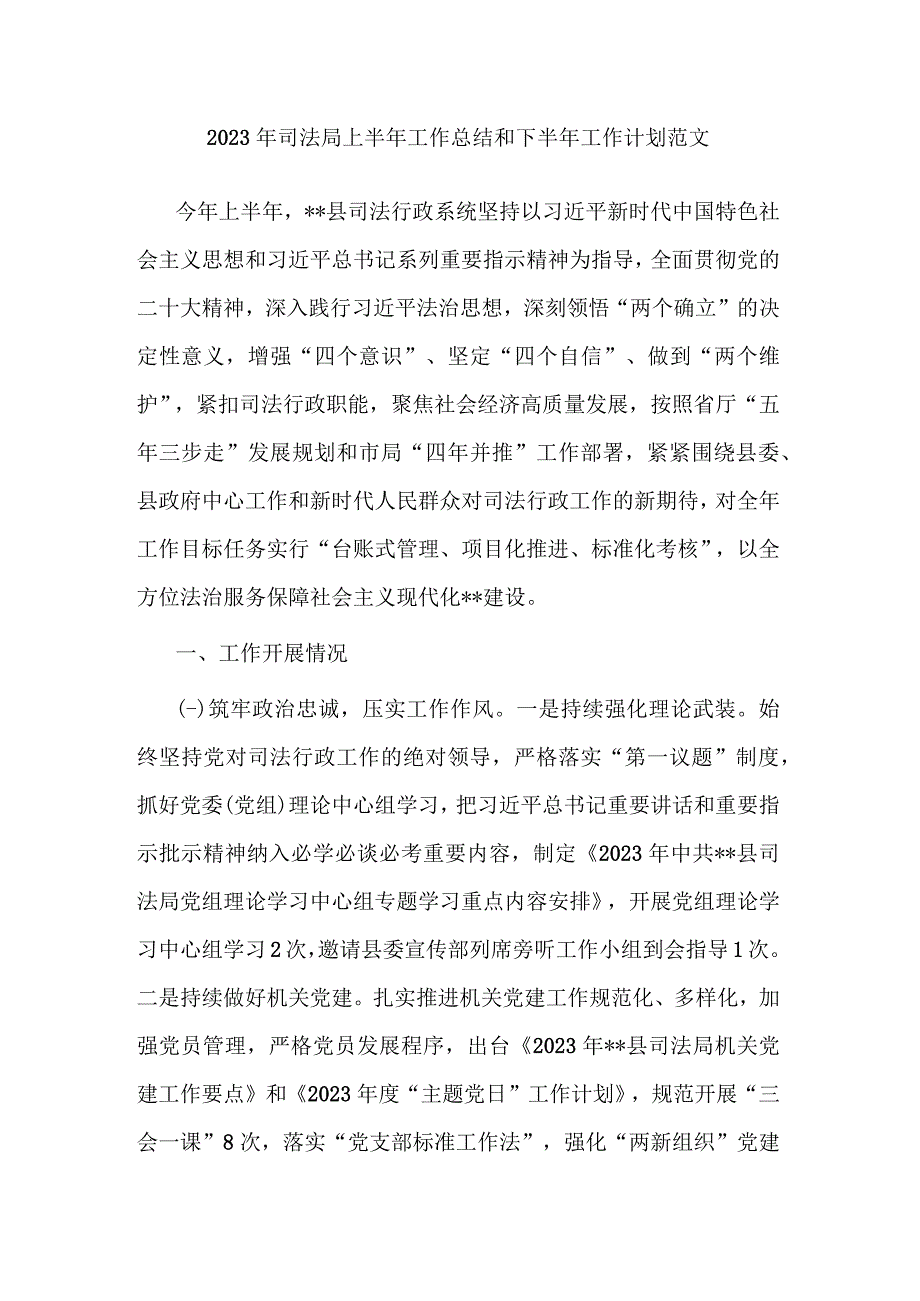 2023年司法局上半年工作总结和下半年工作计划范文.docx_第1页