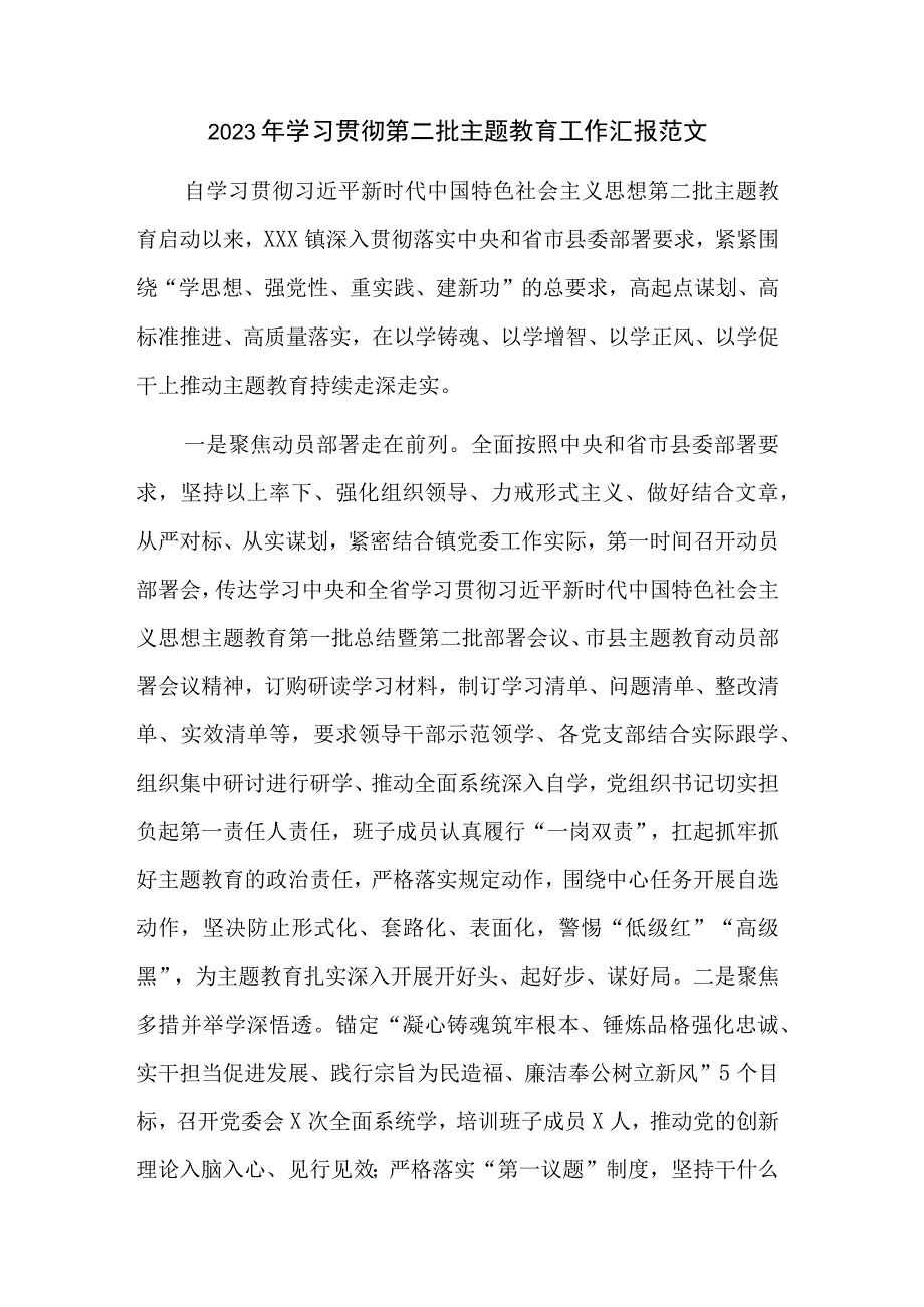 2023年学习贯彻第二批主题教育工作汇报范文.docx_第1页