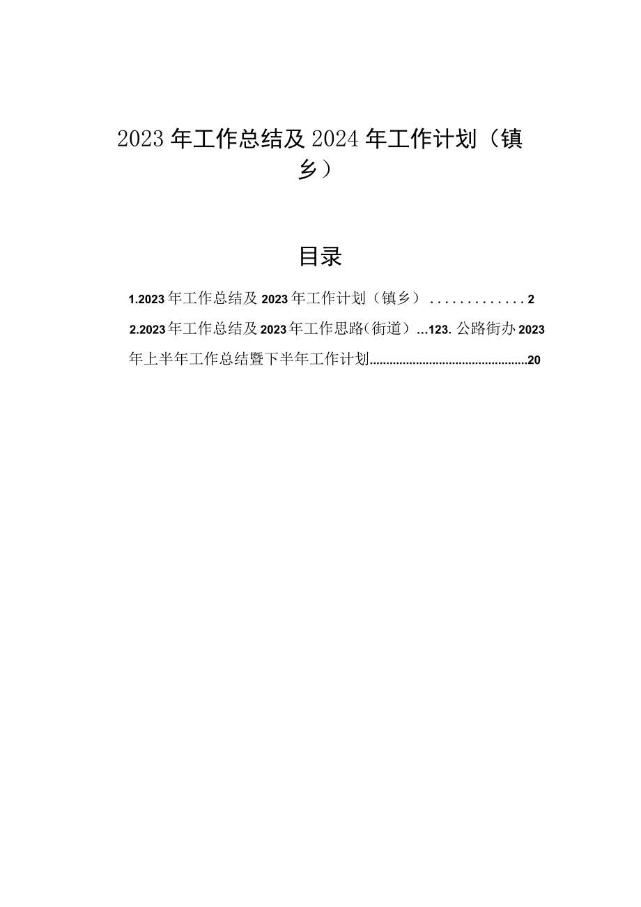 2023年工作总结及2024年工作计划（镇乡）.docx_第1页