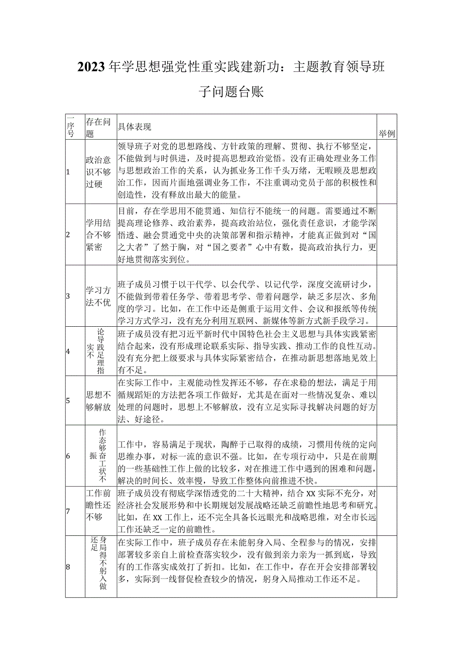 2023年主题教育领导班子问题台账.docx_第1页