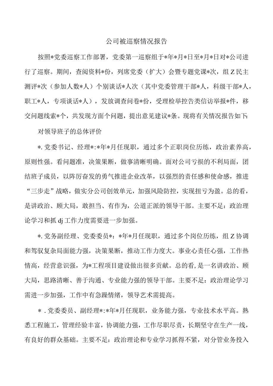 公司被巡察情况报告.docx_第1页