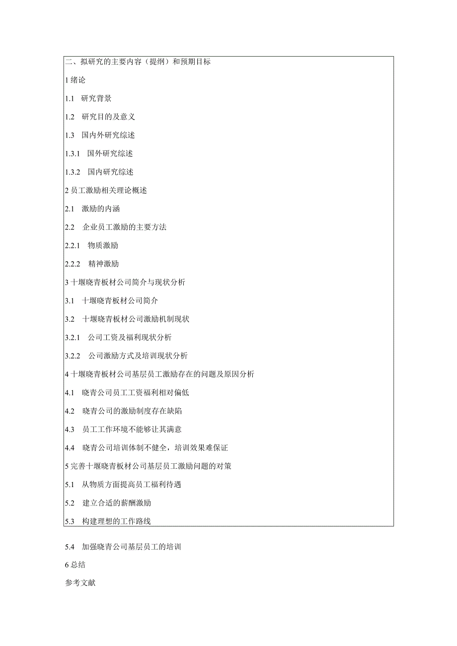 【《板材公司基层员工激励完善策略—以十堰晓青公司为例》开题报告】.docx_第2页