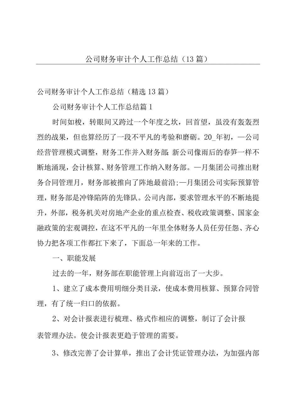 公司财务审计个人工作总结（13篇）.docx_第1页