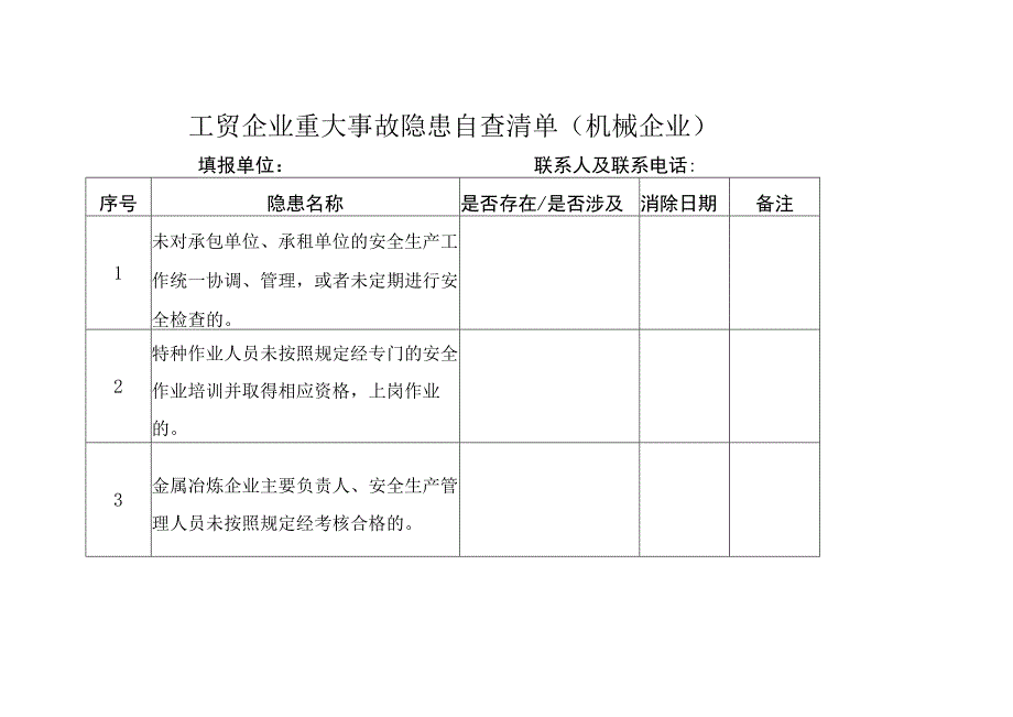 工贸企业重大事故隐患自查清单（机械企业）.docx_第1页