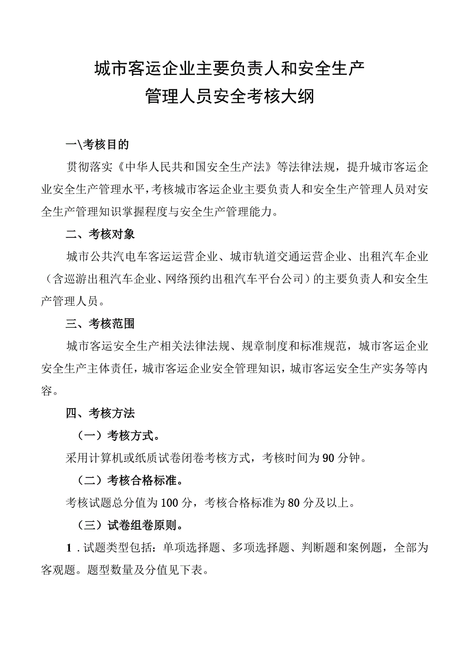 城市客运企业主要负责人和安全生产管理人员安全考核大纲.docx_第1页