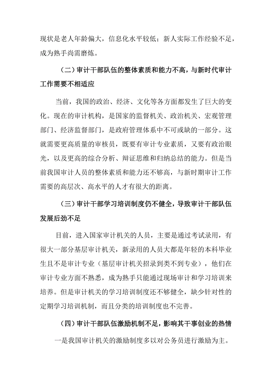 关于审计干部队伍建设问题及对策分析报告范文.docx_第2页