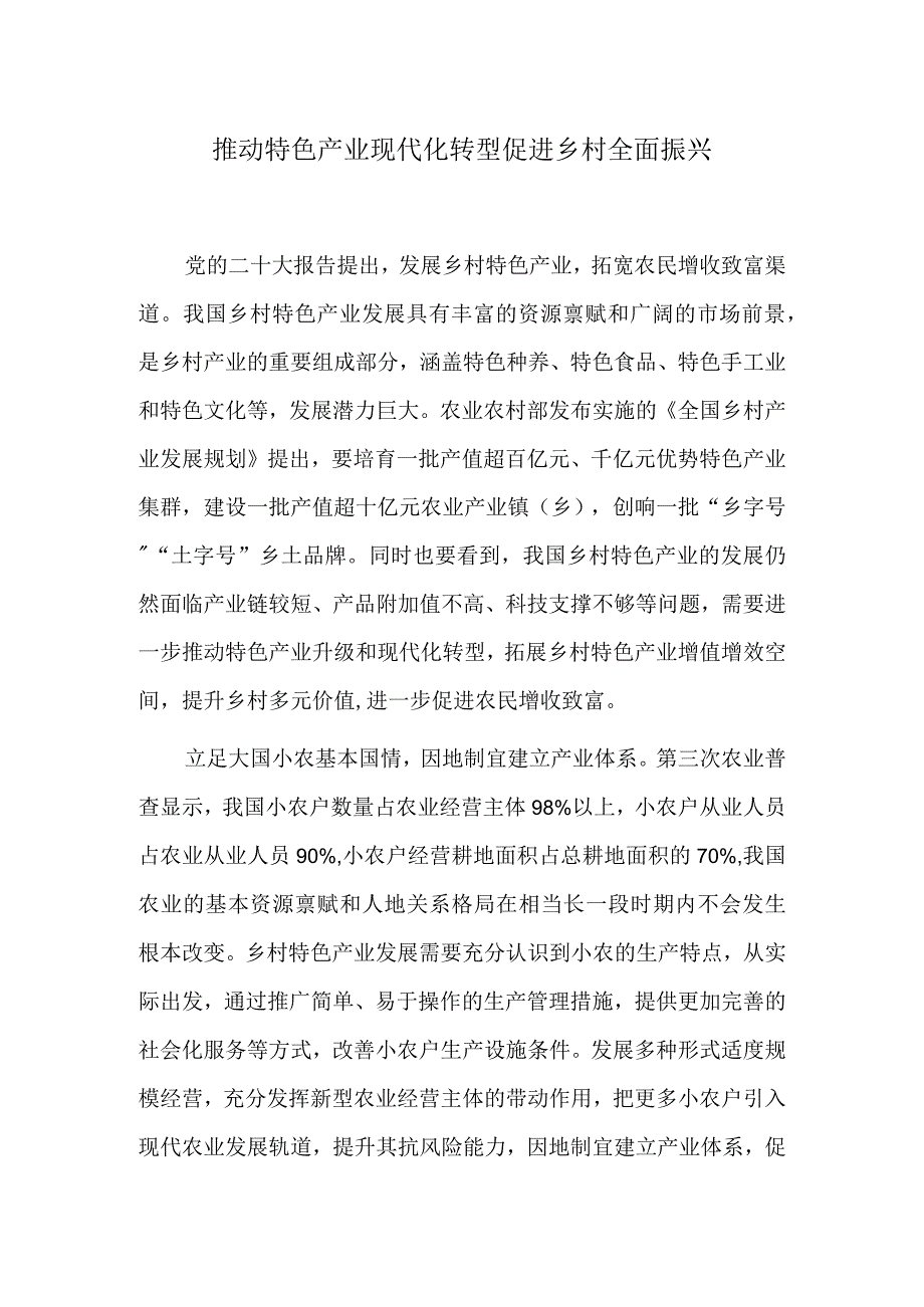 推动特色产业现代化转型 促进乡村全面振兴.docx_第1页