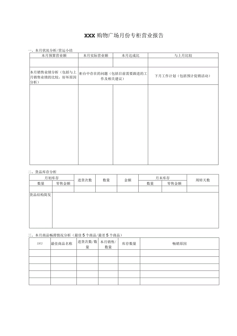 购物广场专柜营业报告.docx_第1页