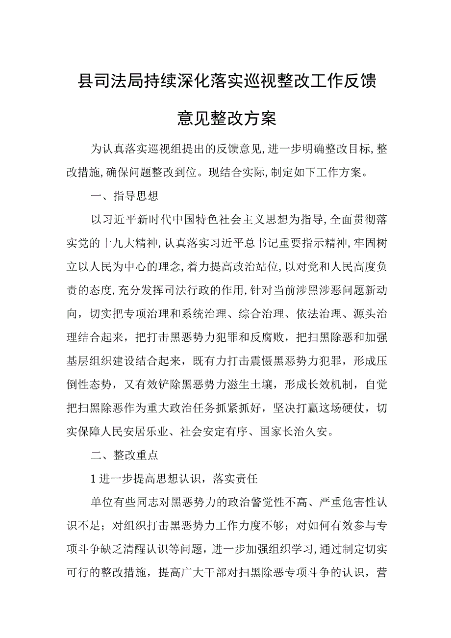 县司法局持续深化落实巡视整改工作反馈意见整改方案.docx_第1页