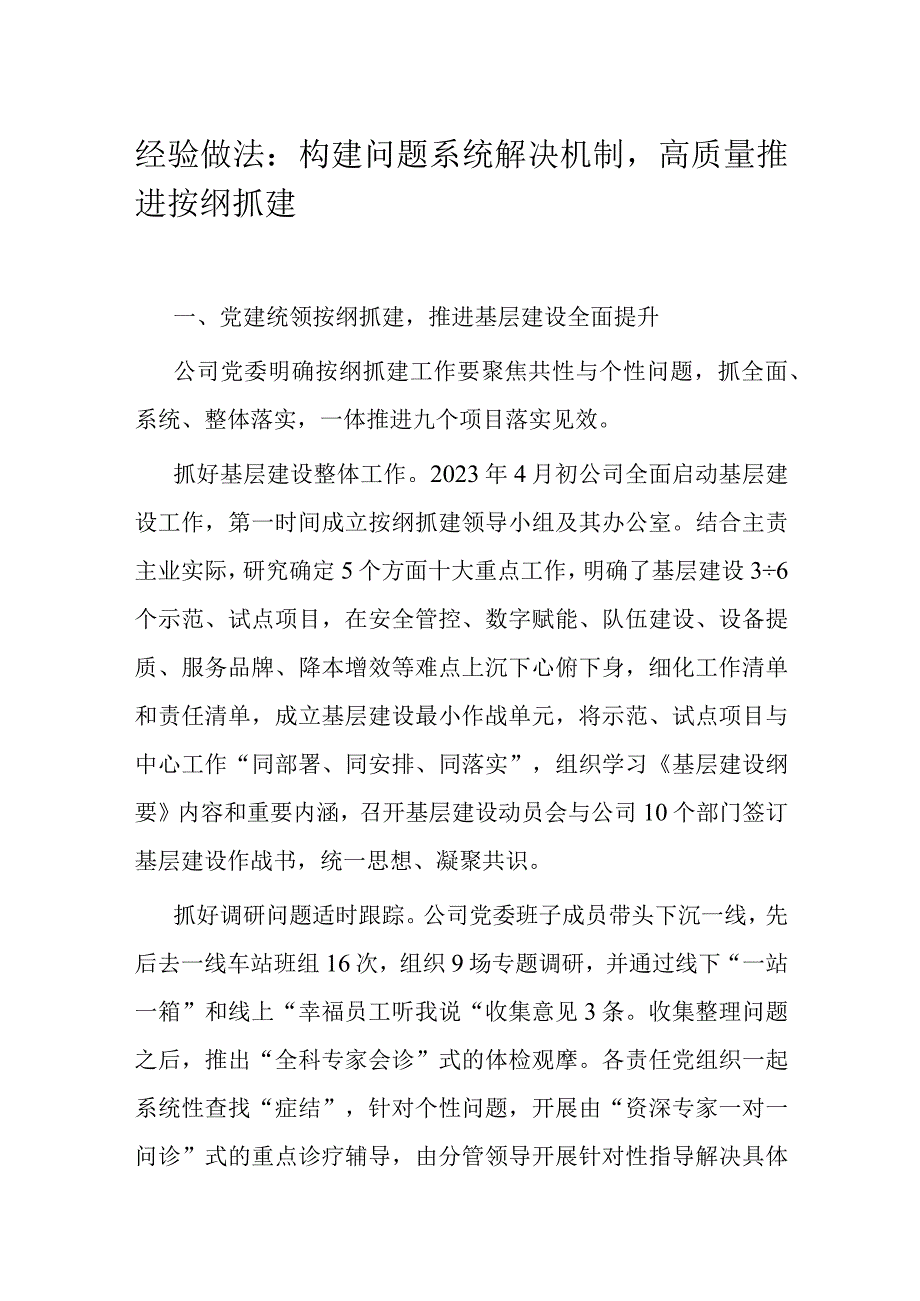 经验做法：构建问题系统解决机制高质量推进按纲抓建.docx_第1页