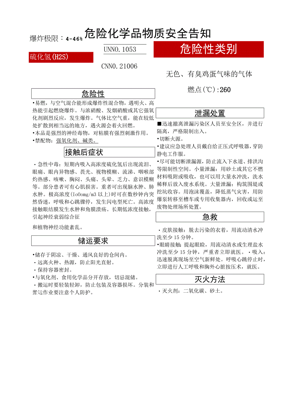 硫化氢（H2S）危化安全风险告知卡.docx_第1页