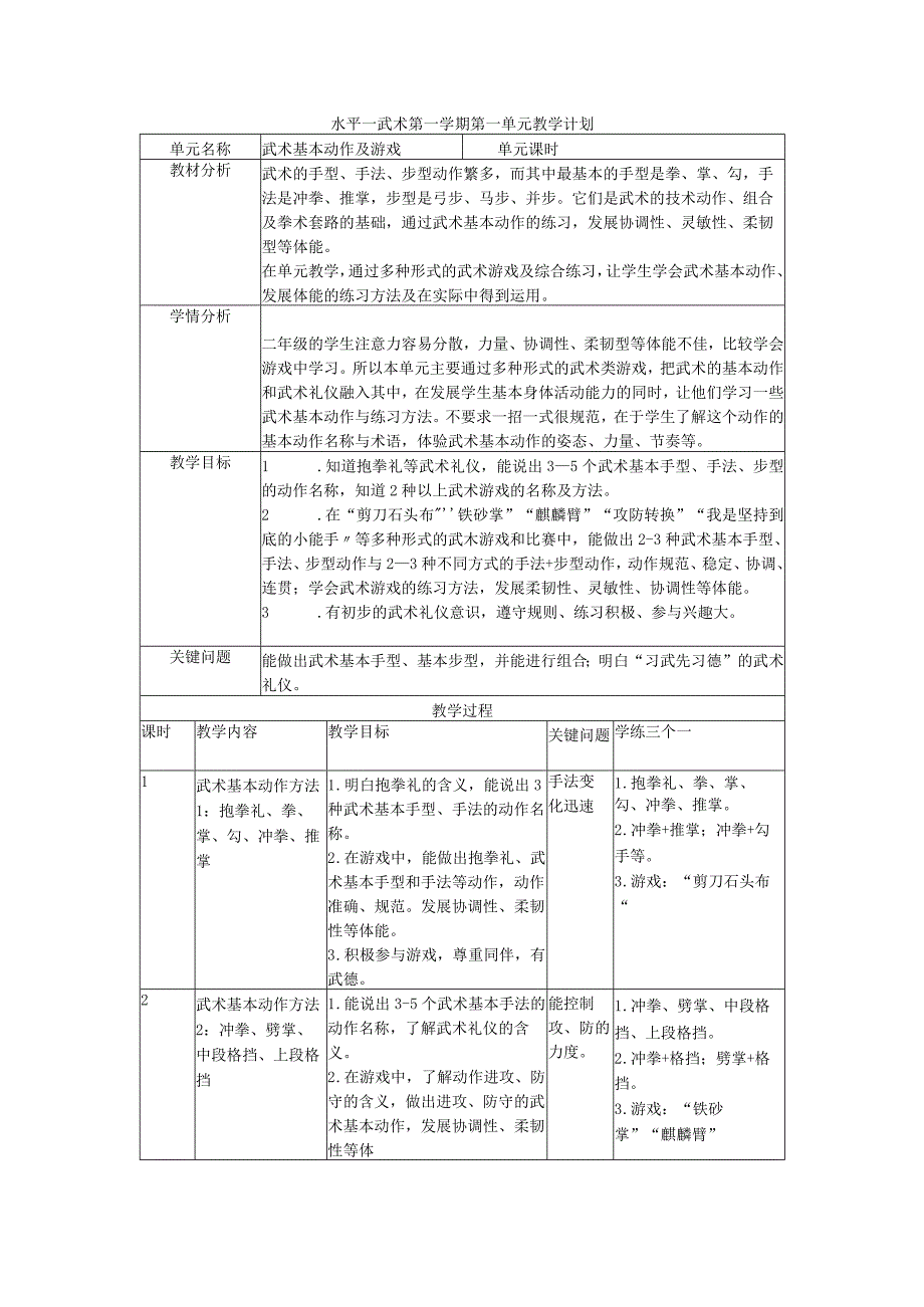 小学教学：二年级体育《水平一武术马步、弓步转换》单元设计.docx_第1页